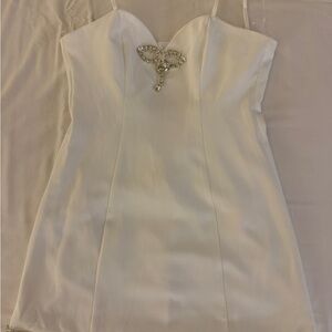 Crystal Doll White Mini Dress with Jeweled Accent